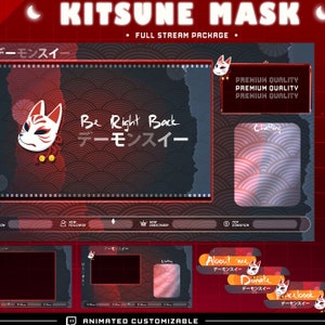 Animated Kitsune Stream Package For twitch streamers Japanese Kitsune Alerts for Twitch Overlay Red Kitsue Animated