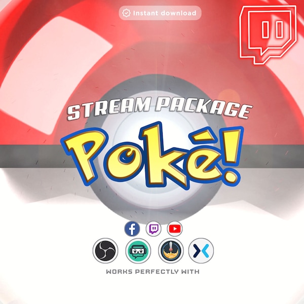 Animated Poké Stream Pack  For Twitch Streamers Pixel RPG Fantasy overlays For Twitch youtube streamers Red and Yellow Balls