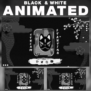 Animated Black & White Kitsune Stream Package For twitch streamers Japanese Kitsune Alerts for Twitch Overlay Red Kitsue Animated Kitsune