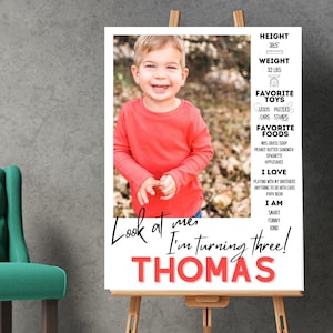 EDITABLE 3rd Birthday Milestone Poster, Sign, Photo Poster, Printable Template, Instant Canva Download, Look at me I&#39;m turning Three