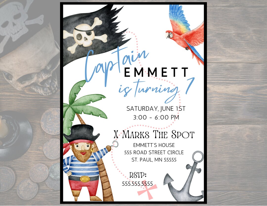 EDITABLE Captain Pirate Birthday Invitation, Printable Template ...