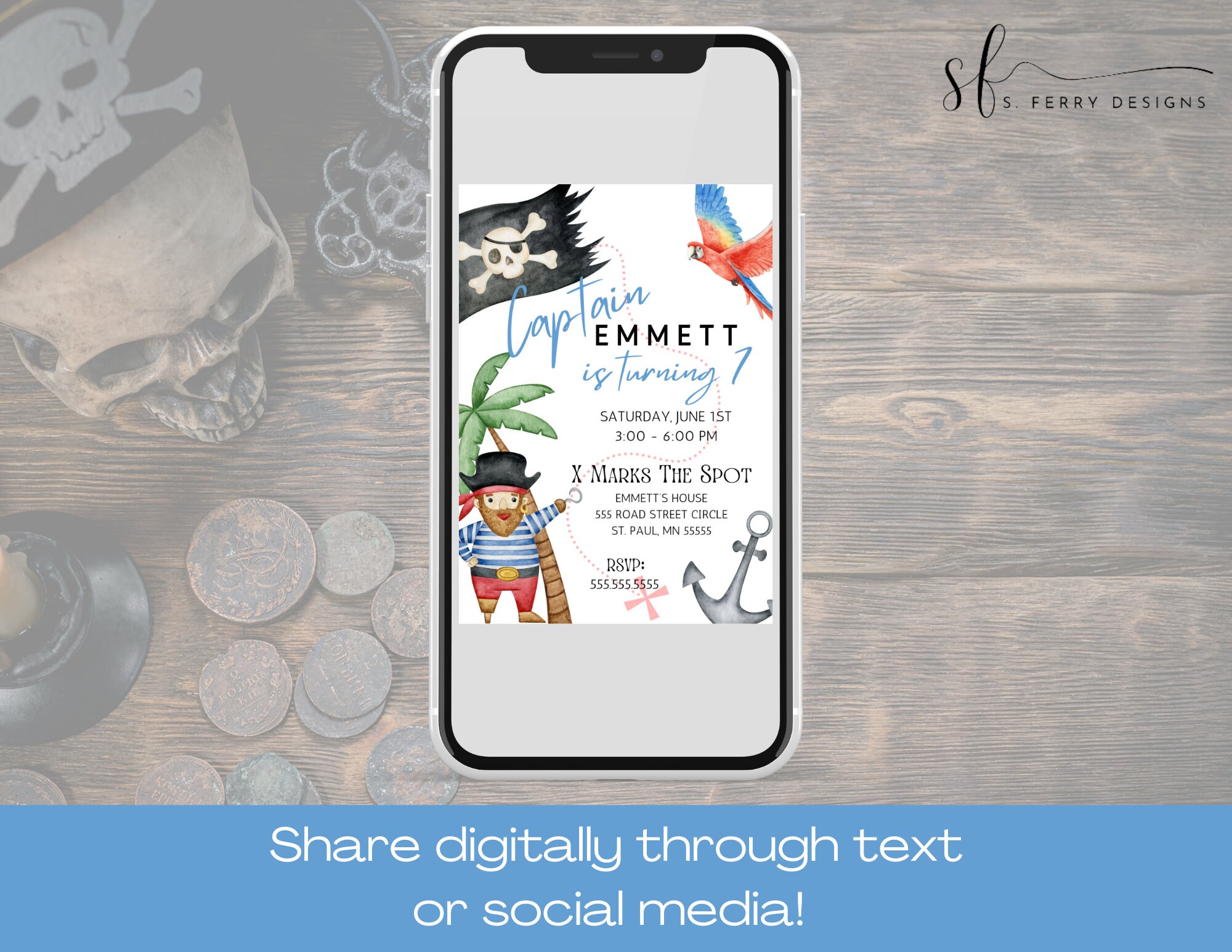 EDITABLE Captain Pirate Birthday Invitation, Printable Template ...