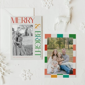 Foto Feiertagskarte, Weihnachtskartenvorlage, Multi-Fotokarte, fröhlich und hell, doppelseitig, Instant Download Vorlage