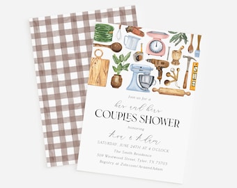 Couples Shower Invitation, His and Hers Shower Invitation, Tools, Kitchen, Backing, Instant Download