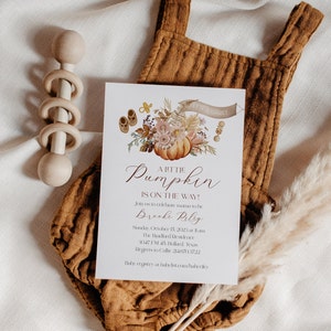 Fall Baby Shower Invitation, Little Pumpkin Baby Shower, Boho, Editable, Template
