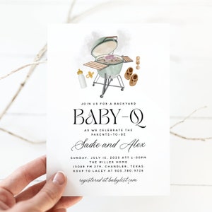 BBQ Baby Shower Invitation, Baby Q, Gingham, Couples Baby Shower Invite, DIY, Instant Download, Gender Neutral, Editable