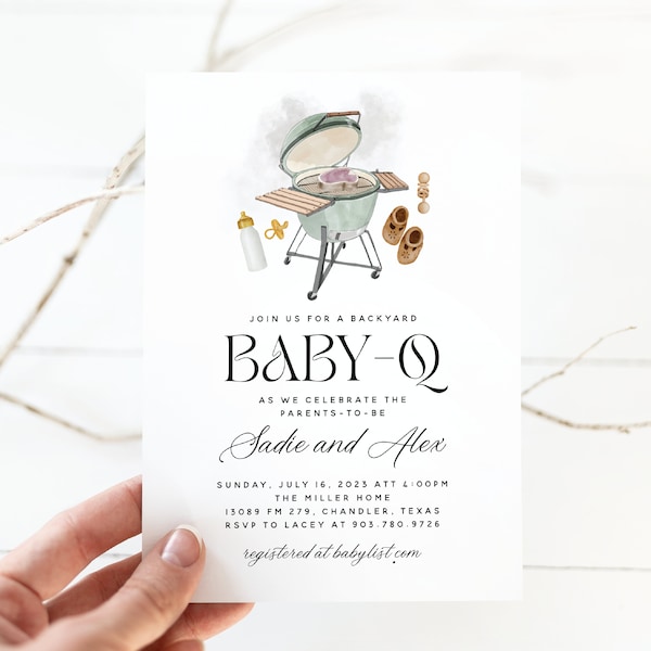 BBQ Baby Shower Invitation, Baby Q, Gingham, Couples Baby Shower Invite, DIY, Instant Download, Gender Neutral, Editable