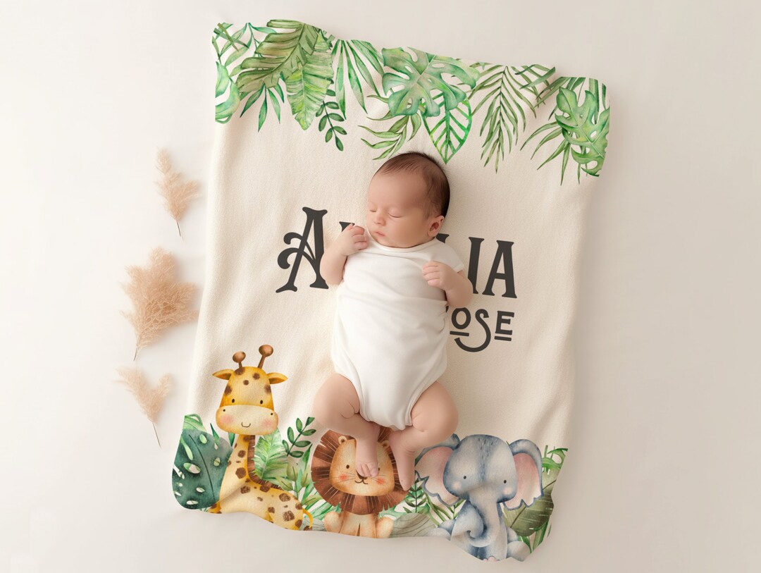 Personalized Baby Blanket Safari Baby Blanket Jungle Baby Etsy