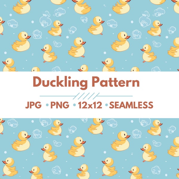 Duckling Pattern: 1 Seamless Digital JPG & PNG (12x12 in) Download for Backgrounds, Crafts, and Stationary