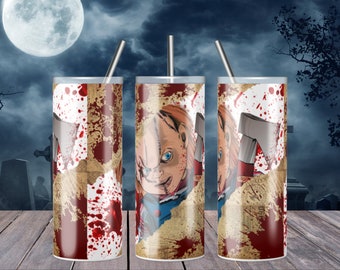 Fichier PNG de conception de gobelet Chucky, fichier de téléchargement de jeu d'enfant pour le gobelet maigre de 20 oz de sublimation