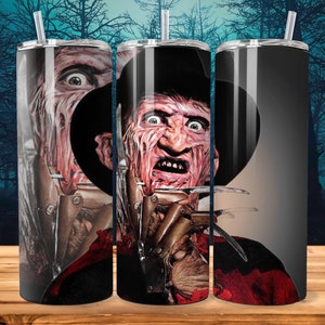 Freddy Krueger Portrait Tumbler Design PNG File, Nightmare On Elm St Download File For Sublimation 20oz Skinny Tumbler