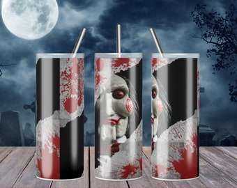 Billy From Saw Tumbler Design PNG File, Jigsaw Download File For Sublimation 20oz Skinny Tumbler