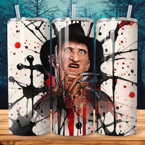 Freddy Krueger Paint Tumbler Design PNG File, Nightmare On Elm St Download File For Sublimation 20oz Skinny Tumbler