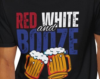 Camiseta unisex divertida para fiesta de bebidas con alcohol, rojo, blanco y negro