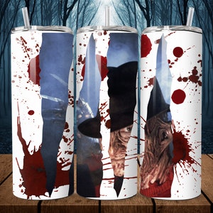Nightmare On Elm St. Tumbler Design PNG File, Freddy Krueger Download File For Sublimation on 20oz Skinny Tumbler