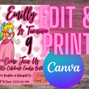 Princess Peach Invitation Digital Download