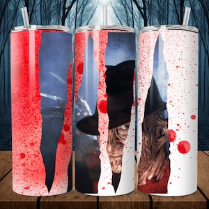 Nightmare On Elm St. Tumbler Design PNG File, Freddy Krueger Download File For Sublimation on 20oz Skinny Tumbler
