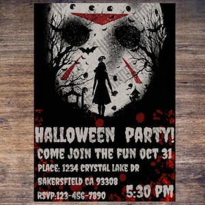 Walking Alone Jason Halloween Invitation, Friday The Thirteenth, Scary, Horror, Party, Birthday Invitations
