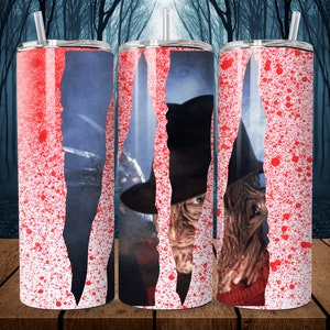 Nightmare On Elm St. Tumbler Design PNG File, Freddy Krueger Download File For Sublimation on 20oz Skinny Tumbler