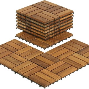 Natural Acacia Wood Interlocking Deck Tiles for Outdoor Patio and Floors - Enhance Your  Your Outdoor Space