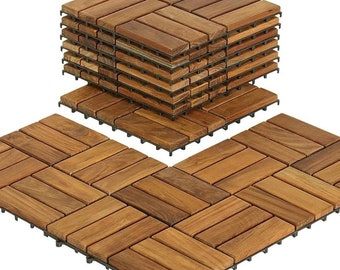 Natural Acacia Wood Interlocking Deck Tiles for Outdoor Patio and Floors - Enhance Your  Your Outdoor Space