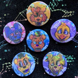 FNaF Freddy and Friends Pizza Animatronic Button Pins