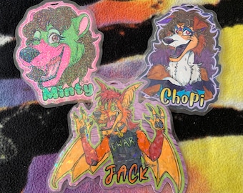 Custom Fursona Badge: Holographic Furry Fursuit Convention Art