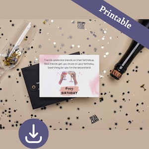 Adorable and Personalized Printable Birthday Card for Girl Friends, Birthday Greeting Design for Besties,  Instant Download  Digital File