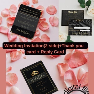 Custom Digital Wedding Invitations with Thank You Card  Personalized Printable Wedding Cards  Modern Elegant Design  Instant Download