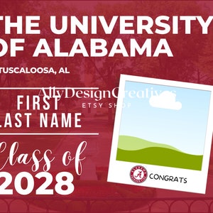 3 University of Alabama Digital Template, Alabama Editable Template, Bama Graduation, Alabama Announcement Template, Canva Ready Template image 1