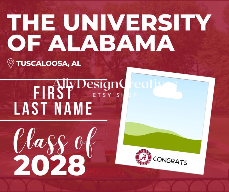 3 University of Alabama Digital Template, Alabama Editable Template, Bama Graduation, Alabama Announcement Template, Canva Ready Template image 1