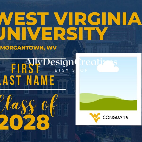 3 WVU Digital Template, WVU Editable Template, WVU Graduation, West Virginia University Announcement Template, Canva Ready Template