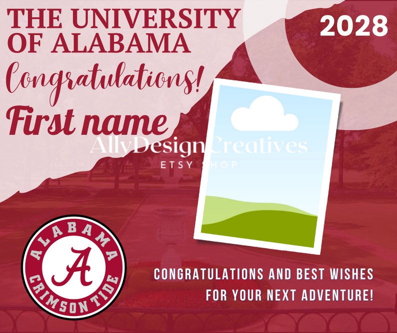 3 University of Alabama Digital Template, Alabama Editable Template, Bama Graduation, Alabama Announcement Template, Canva Ready Template image 2