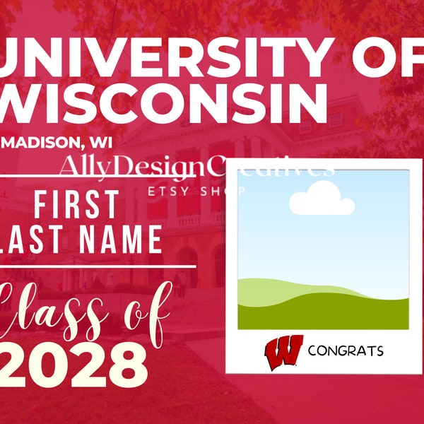 3 UW Madison Digitale Vorlage, UW Madison bearbeitbare Vorlage, UW Madison Abschluss, Wisco Ankündigung Vorlage, Canva Ready Vorlage