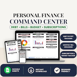 Budgetkalkylblad Google Sheets | Skuldbetalningsspårare | Fakturaorganisatör | Månadsbudgetplanerare | Prenumerationsspårare | Finansöversikt