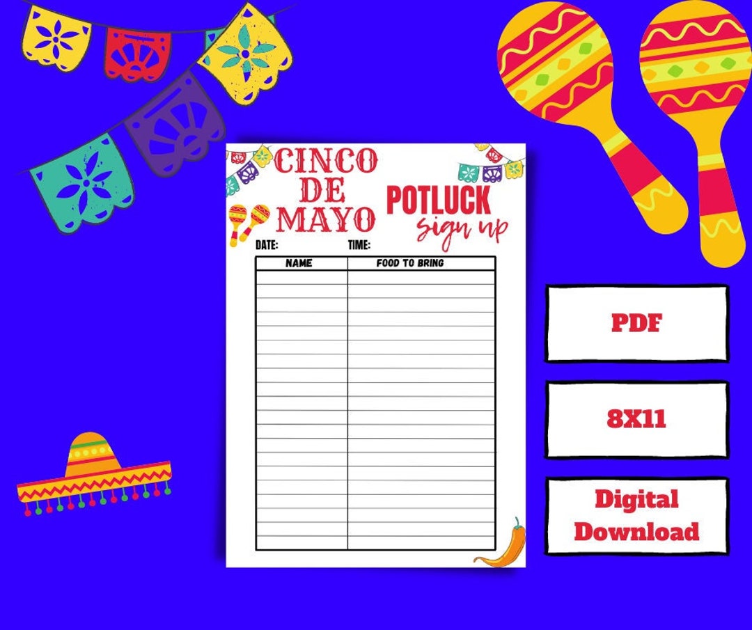 Cinco De Mayo Potluck Sign up Sheet Pot Luck Sign up Etsy