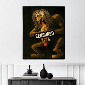 Saturno Devora en estilo caricatura: Póster parodia de Goya / Arte mural de humor negro / Sátira imprimible