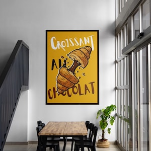Vintage French Croissant Poster – Cartoon Bakery Art Print – Digital Download Wall Decor for Cafés, Kitchens and Bistro Spaces