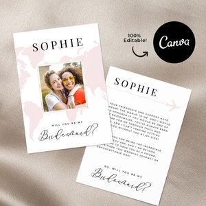 Bridesmaid Proposal Card Template Personalised Destination Wedding Passport Invitation Suite Bridesmaid Maid of Honor Honour Canva
