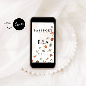 Digital Fall Destination Wedding Invitation Evite Passport Terracotta Boarding Pass Template Editable Canva Travel Text Invite All In One