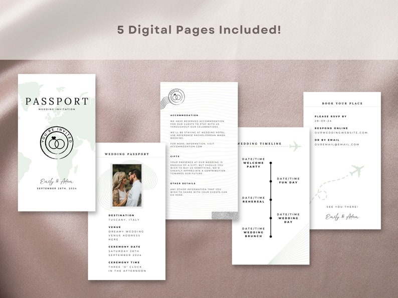Digital Destination Wedding Invitation Evite Passport Sage Green