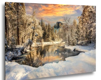 Yosemite Valley, verschneite Winterlandschaft (Kunstdruck) | Papier, Leinwand, Acryl, Metall | Verschiedene Größen, Waldfotografie