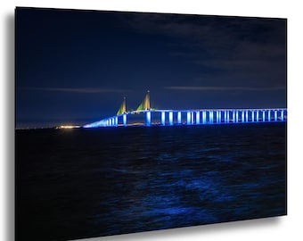 Skyway Bridge Photography Print, Tampa Bay Gulf Coast, Coastal Seascape Wall Art