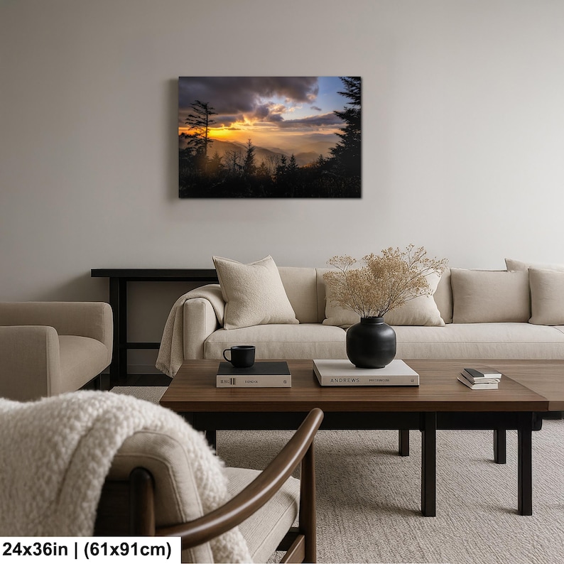 Smoky Mountains Sunset Photography Print: Blue Ridge Parkway Art, Tennesee, North Carolina 24x36 inches