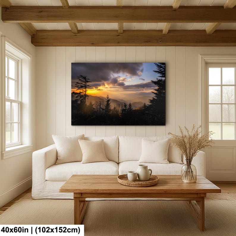 Smoky Mountains Sunset Photography Print: Blue Ridge Parkway Art, Tennesee, North Carolina 40x60 inch (1 panel)