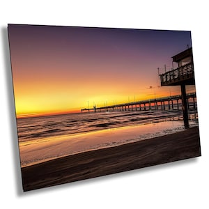 Muelle de playa, sur de Texas, colorido amanecer y atardecer, impresión fotográfica, acrílico, lienzo, metal