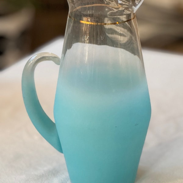 Blendo Turquoise Blue Frosted Glass Pitcher