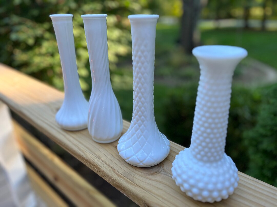 Vintage Hoosier Glass Co Milk Glass Bud Vases Etsy