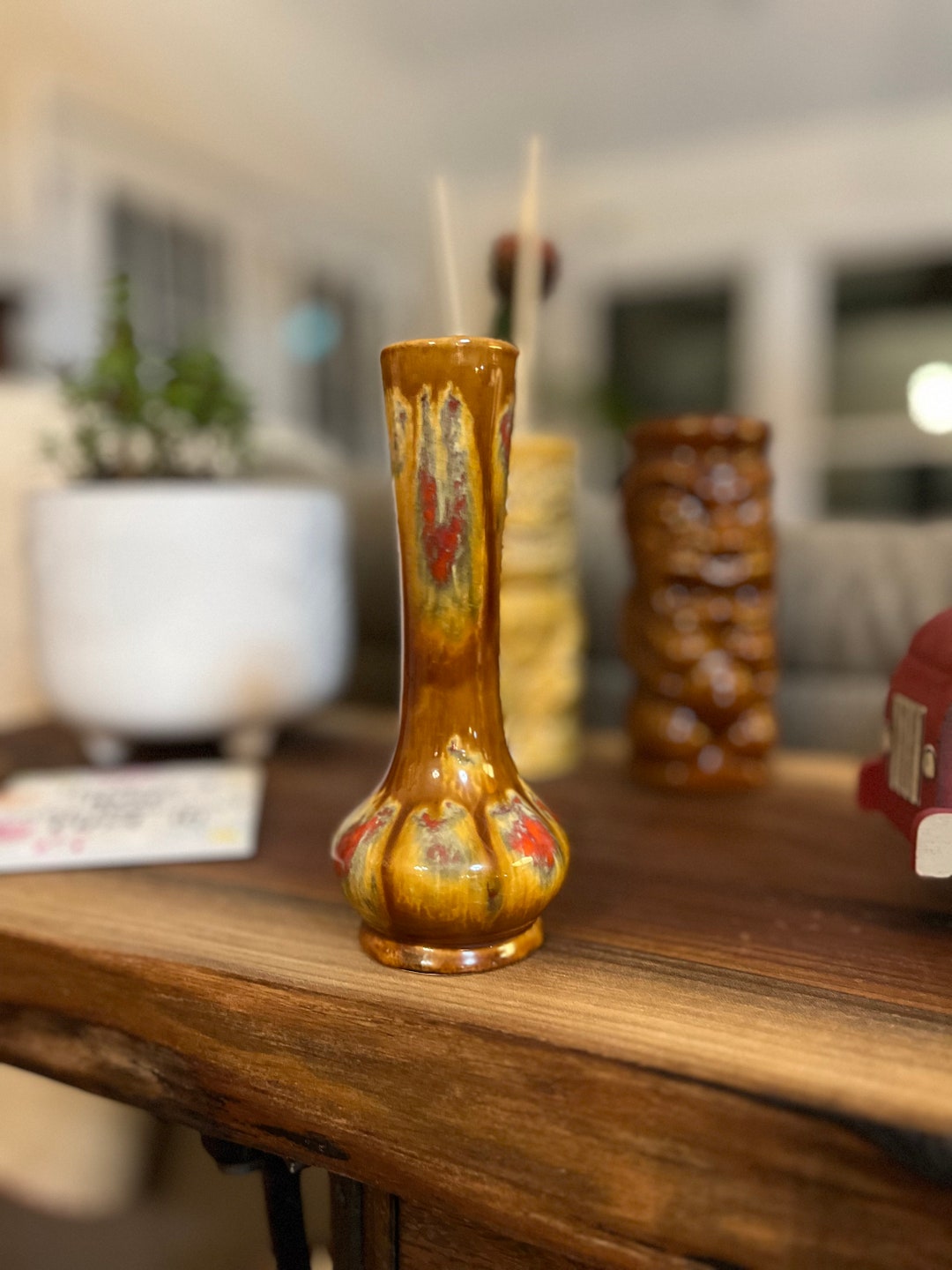Vintage Retro MCM Drip Glaze Bud Vase Pottery - Etsy