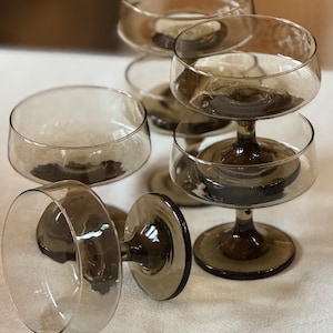 Vintage 70s Libby Smokey Glass Barware Drinkware Set of 6